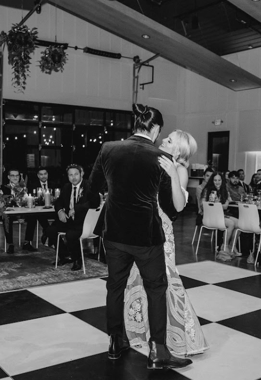 Bride and groom share a first dance alone during wedding reception at Retreat 21 near Columbus, Ohio